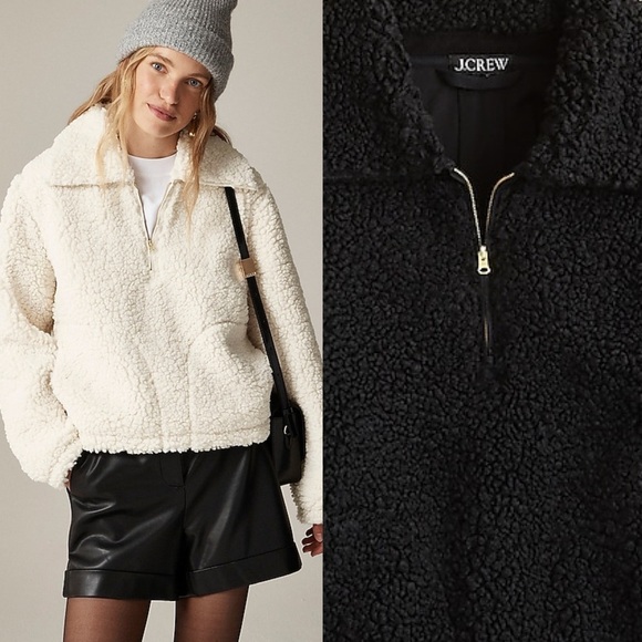 NEW J. Crew Sherpa Half Zip Teddy Fleece Pullover Jacket Black Size Large.  20 - Picture 1 of 14